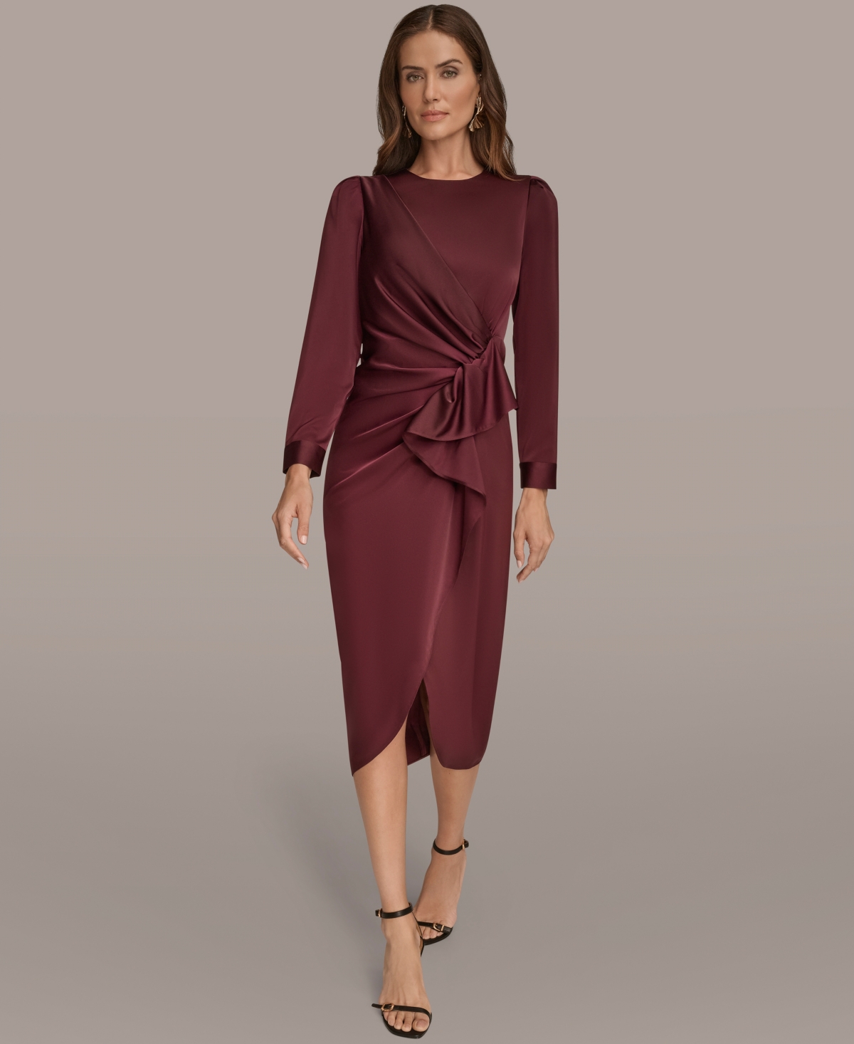 Donna Karan Women's Ruched Midi Dress In Burgundy