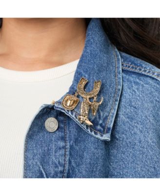 Gold-Tone Rodeo Brooch with Western Charms