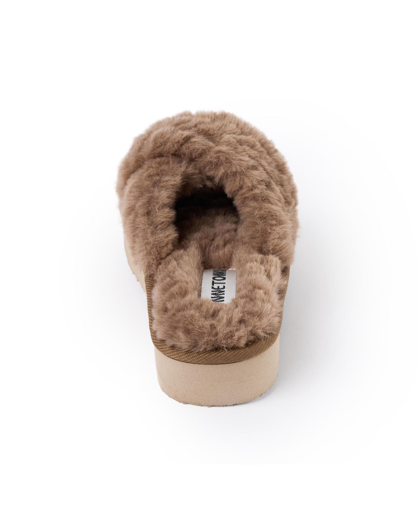 Женские тапочки Minnetonka Teddy Crossband Faux Fur Slippers, цвет: Шоколадный — фото 6