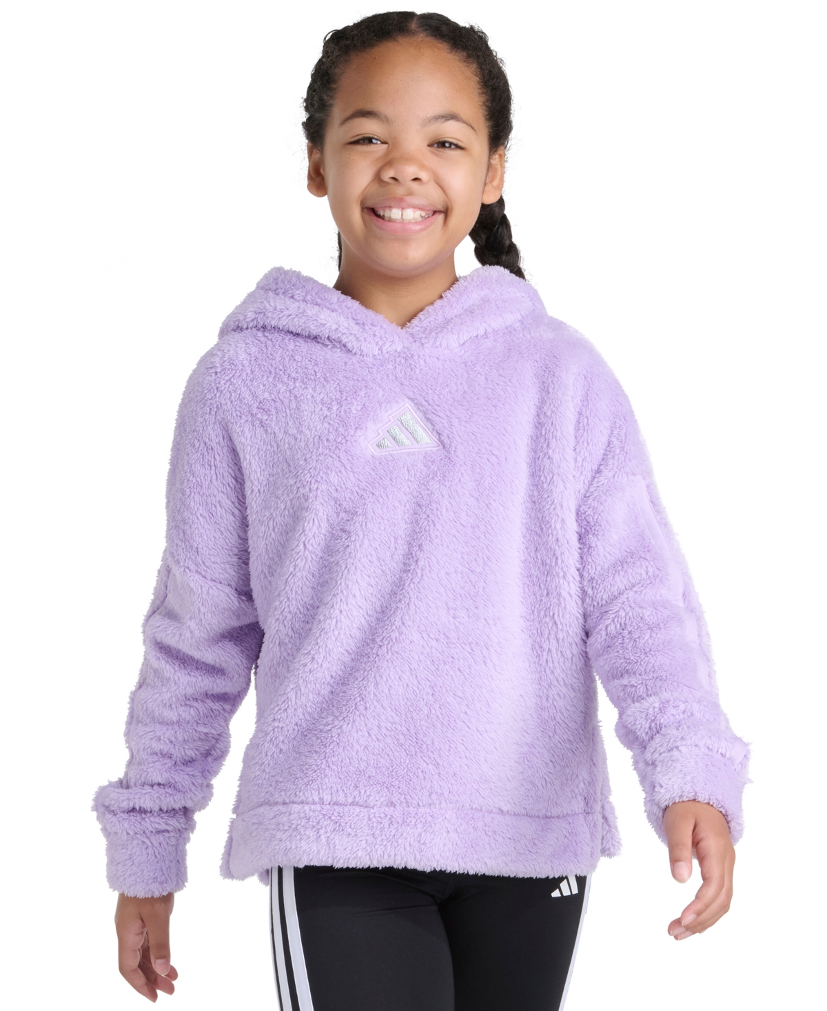 Adidas Big Girls S-xl Long Sleeve 3-Stripes Fleece Pullover Hoodie