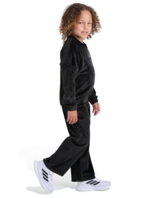 Toddler and Little Girls' Crewneck Velour Sweatshirt and Wide Leg Pants, 2-Piece Set