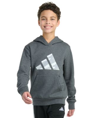 adidas - Big Boys 8-20 Long Sleeve Hooded Graphic Heather Fleece Pullover