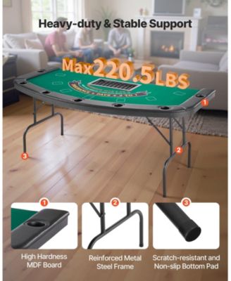 Semi Oval Folding Poker Table for 7 Players Casino Texas Holdem Game Table