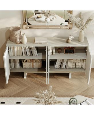 1 Count P2 grade MDF 63'' Large Sideboard Buffet Cabinet 4 Door Storage Cabinet