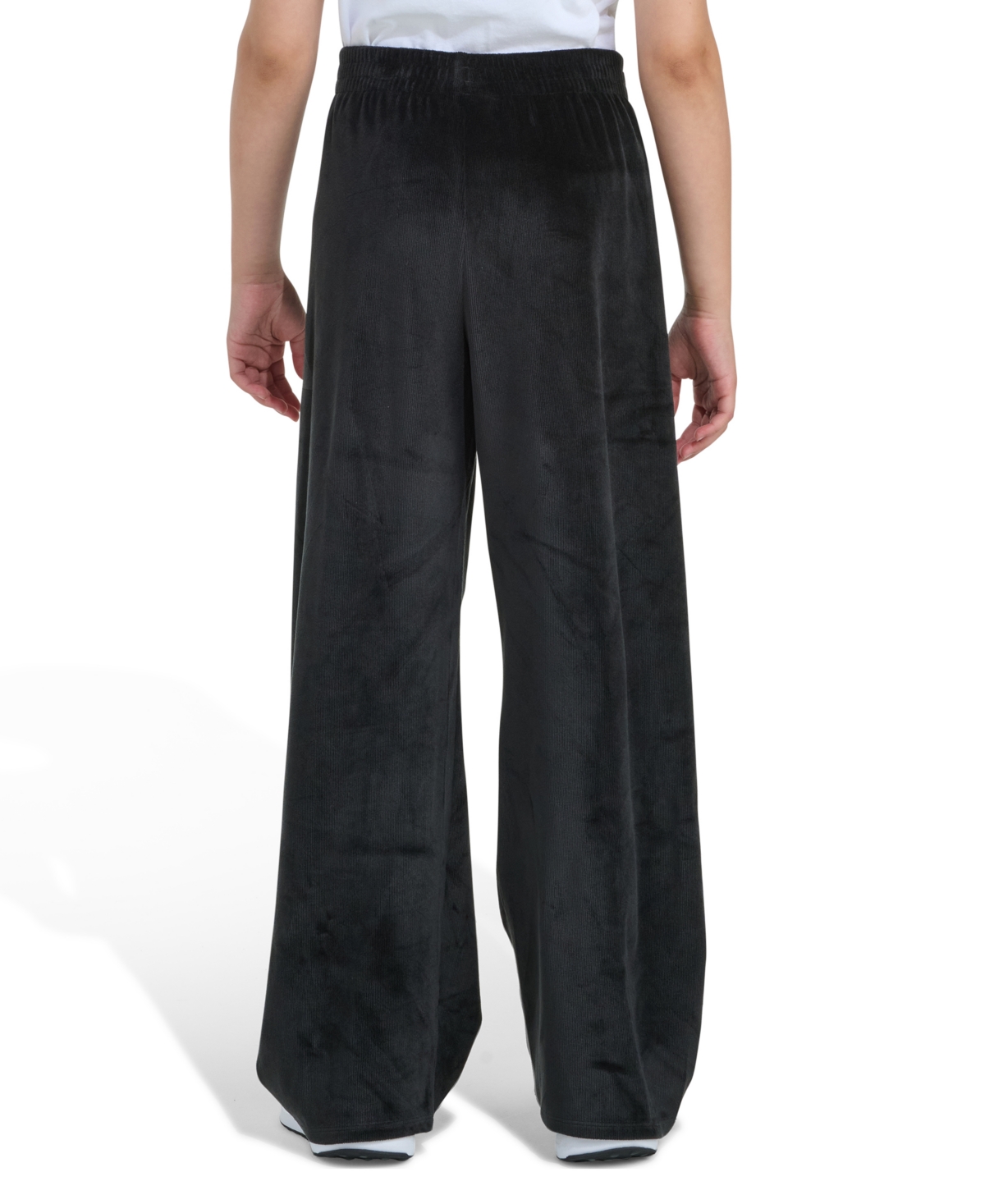 Adidas Originals Big Girls S-xl Elastic Waistband Wide Leg Velour Pants In Black