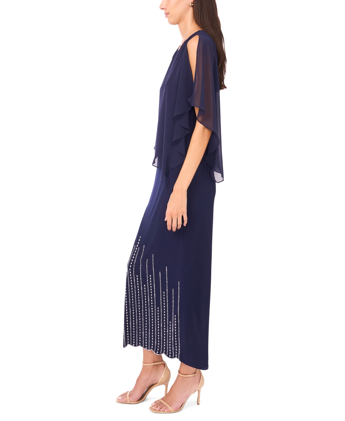 Msk Women's Cold Shoulder Overlay Maxi Dress In Blue