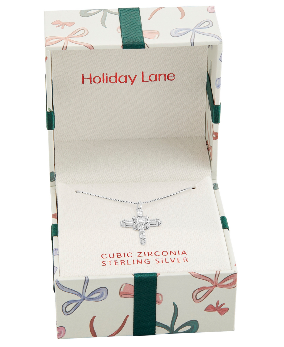 Holiday Lane Sterling Silver Cross Pendant Necklace, Macy's Exclusive In Silver