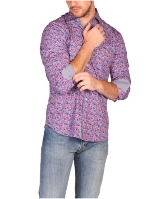 Men's Crimson Floral Long Sleeve Shirt
