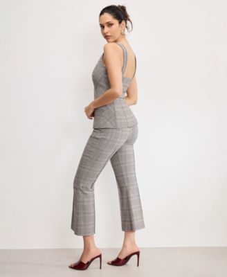 Women's Plaid Pull On Kick Flare Pants, Regular & Plus Size