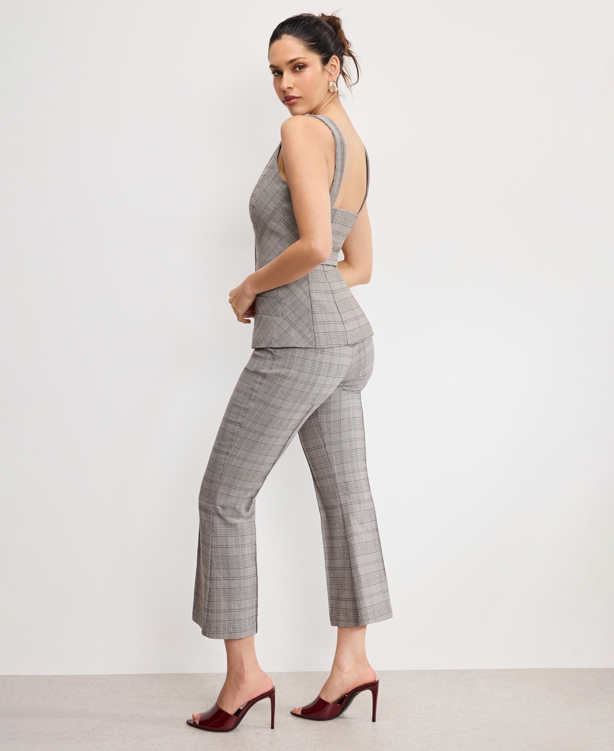 Good American Plaid Kick Flare Pants In Gray