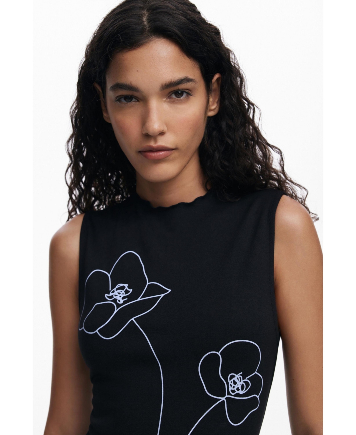 Desigual Floral Print Sleeveless Bubble Hem Minidress In Black