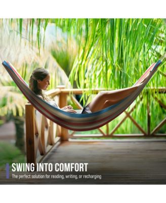 Brazilian Double Hammock - Extra-Long Two Person Portable Hammock Bed for Indoor or Outdoor Spaces - Hanging Rope, Carrying Pouch Included