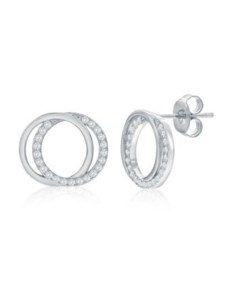 Sterling Silver, Interlocking Circle CZ Necklace & Earrings Set