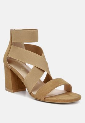 Womens Benicia Elastic Strappy Block Heel Sandals