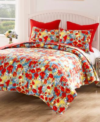Poppies Modern Floral 3-Pc. Quilt Set, King
