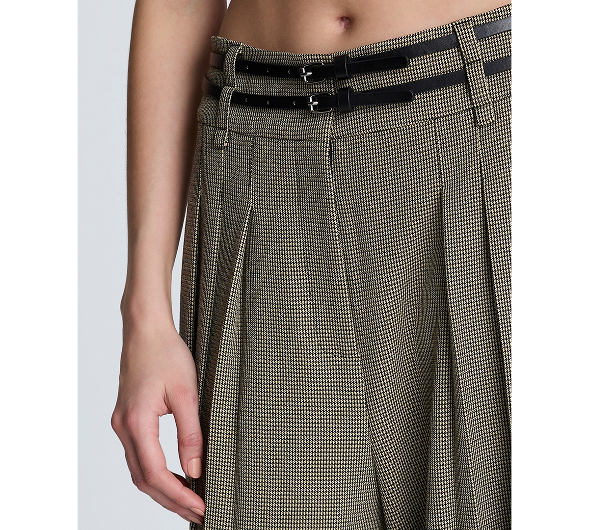 Kenneth Cole Houndstooth Check Pleated Wide Leg Pants In Gray