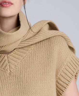 Women's Sleeveless Detachable Scarf Sweater