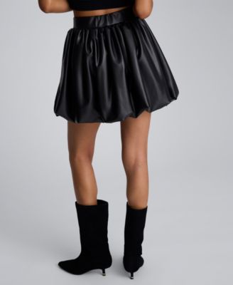 Women's Faux Leather Pull-On Bubble Mini Skirt