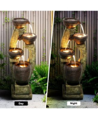 39.3” H Modern Outdoor Fountain - 4-Tiered Outdoor Garden Fountains with Contemporary Design&LED Light for Garden, Patio, Deck, Porch, Backyard and Home Art Decor