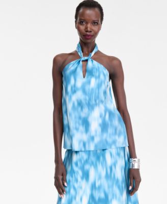 I.N.C. International Concepts - Women's Printed Satin Knotted Halter Top