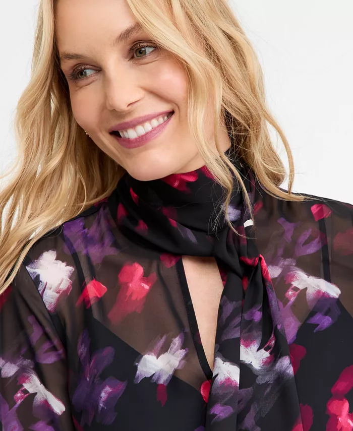 Women's Long-Sleeve Tie-Neck Blouse - thumbnail 7