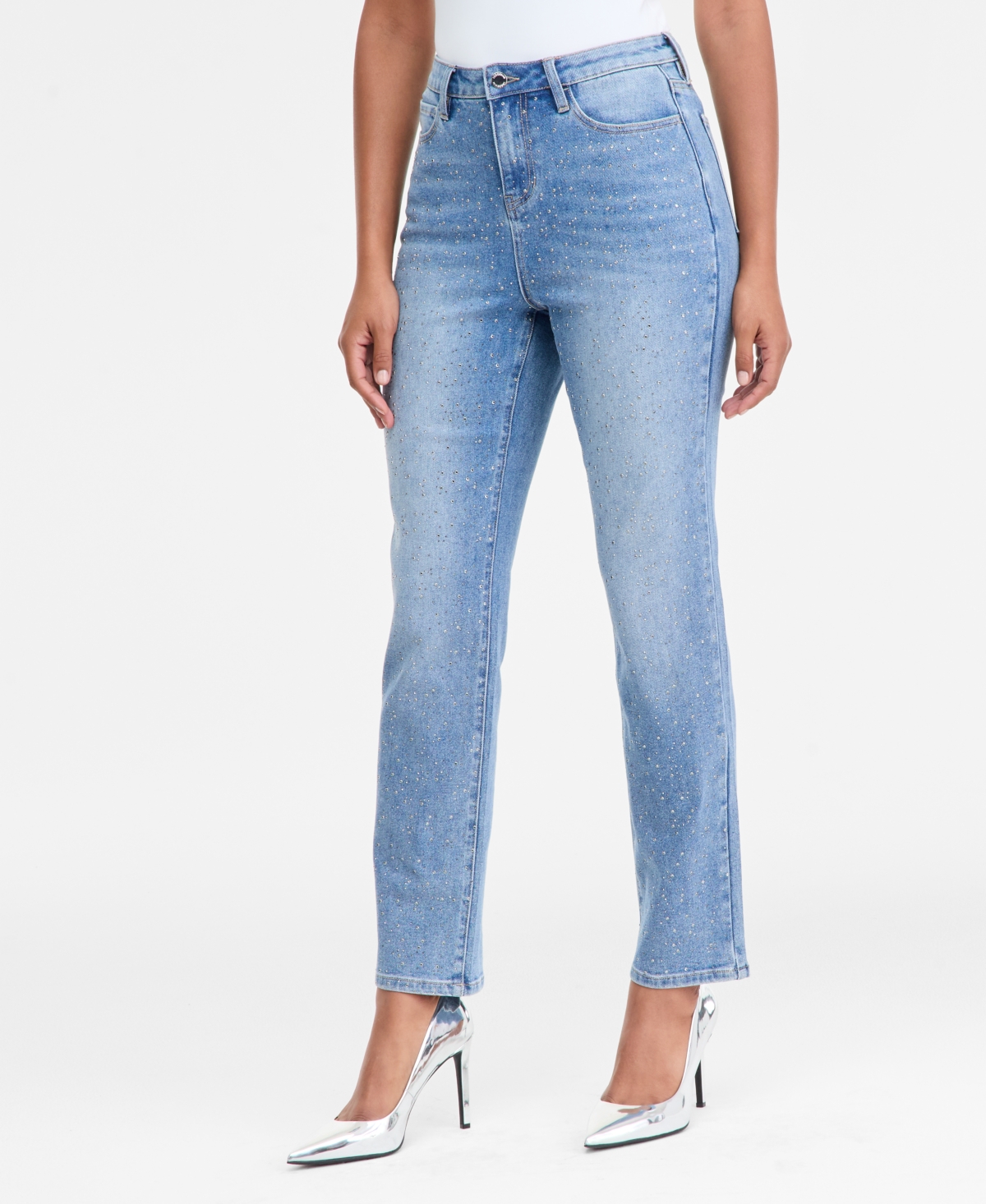 Inc International Concepts Women's Embellished Straight-leg Jeans, Macy's Exclusive In Blue