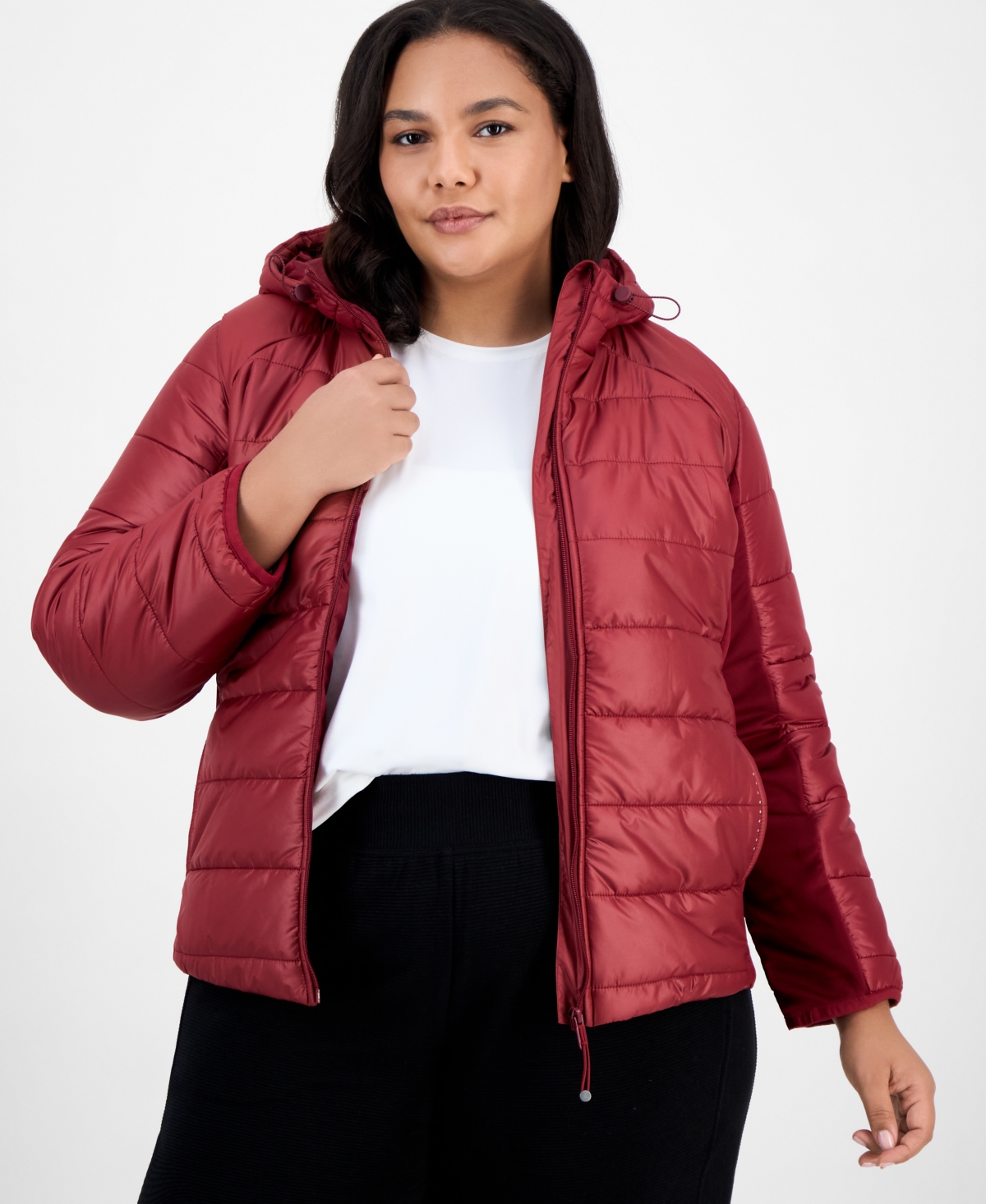 Id Ideology Plus Size Hooded Puffer Jacket, Created For Macy's In Brown