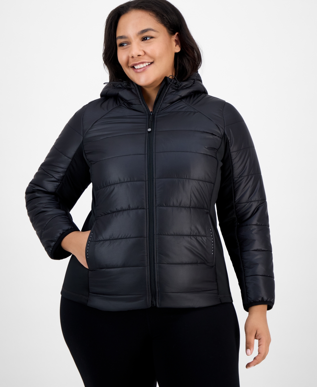 Id Ideology Plus Size Hooded Puffer Jacket, Created For Macy's In Black