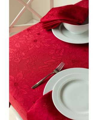 Benson Mills Poinsettia Foliage Raised Jacquard Table Linen Collection In Red