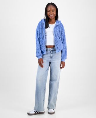 Juniors' Embossed Cable Zip-Up Hoodie