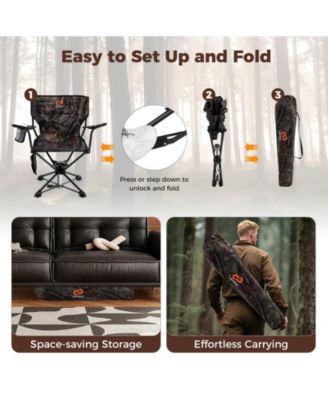 360&deg; Swivel Hunting Chair with Mesh Cup Holder & Storage Pockets Cozy Backrest