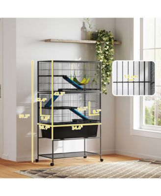 59" 5-Level Rolling Small Animal Cage w/ Deep Tray, Non-Slip Ramps
