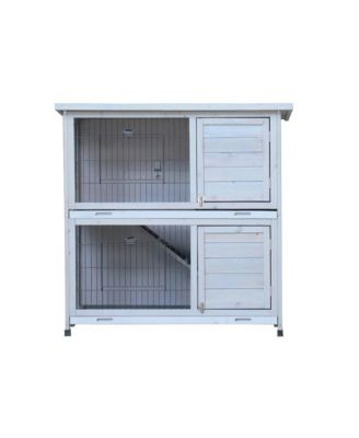 41" Outdoor Wooden Rabbit Hutch with 2 Removable No-Leak Trays Non-Slip Ramp Waterproof Roof in Gray