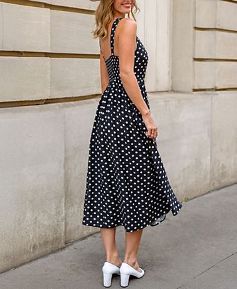 black and white polka dot dress Lovella Maxi - US 6 this midi dress features an oversized v neck collar that frames puffed sleeves Black Polka Dot Dress -