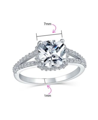 Classic 3CTW CZ Cubic Zirconia Halo Solitaire Cushion Cut Promise Ring Pave Split Shank Band Rose Gold Sterling Silver