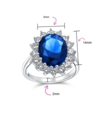 4CT Royal Blue Cubic Zirconia Oval Cocktail Statement Ring Crown Halo Sterling Silver