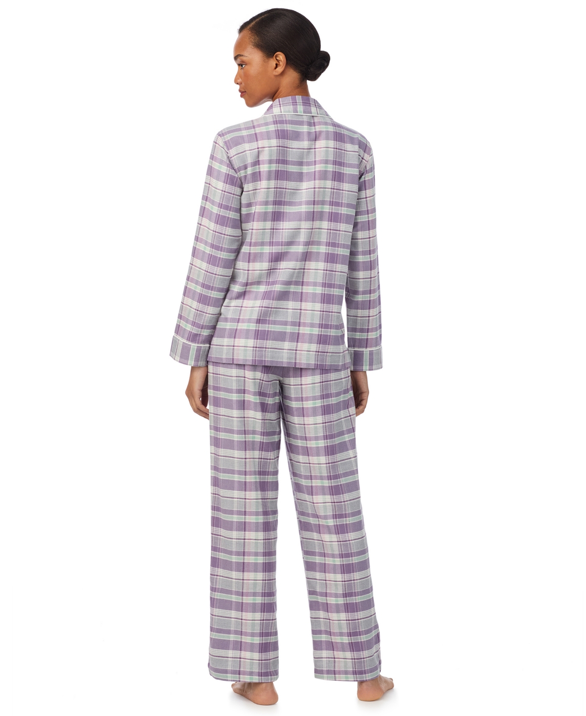Ralph Lauren Petite 2 Piece Long Sleeves Top And Pants Pajama Set In Purple