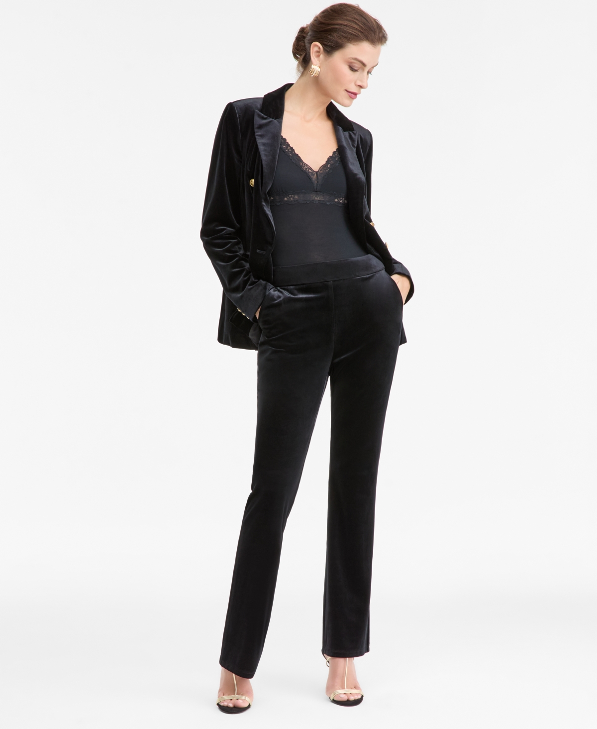 I.n.c. International Concepts Women's High-Rise Velvet Flare Pants, Macy's Exclusive