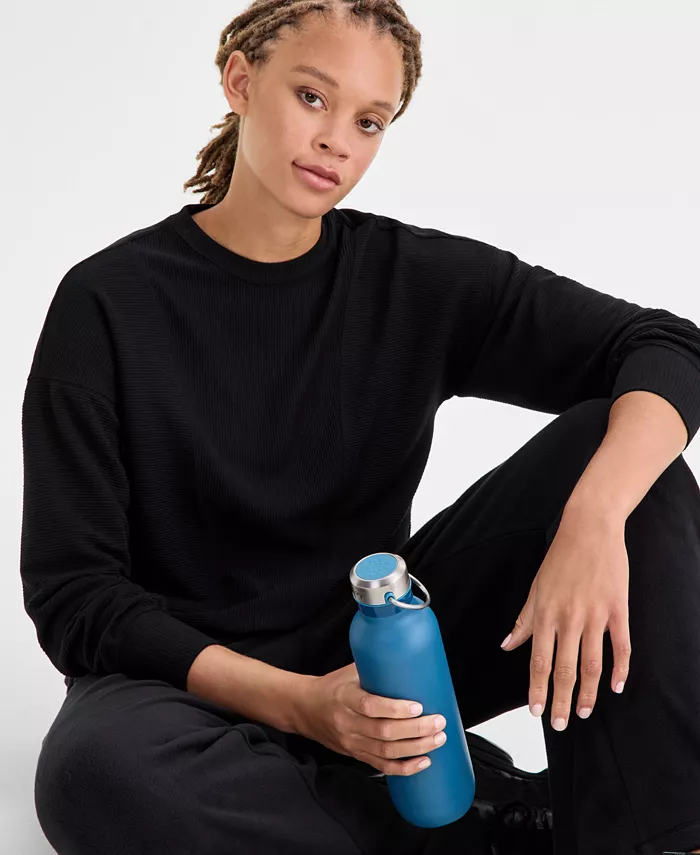 Women's Ribbed Knit Crewneck Sweatshirt - thumbnail 5