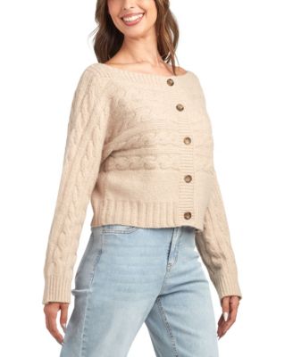 Juniors' Boat Neck Long Sleeve Cardigan Sweater