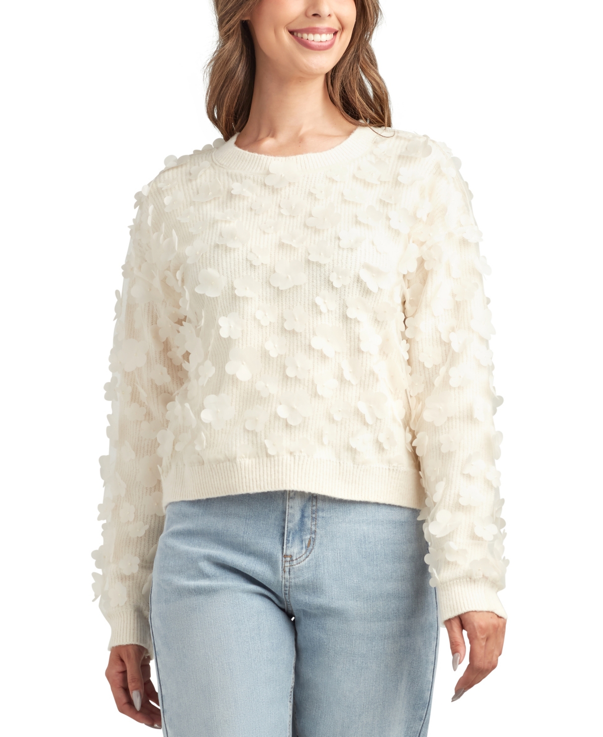Bcx Juniors' Cropped Long Sleeve Sweater In White