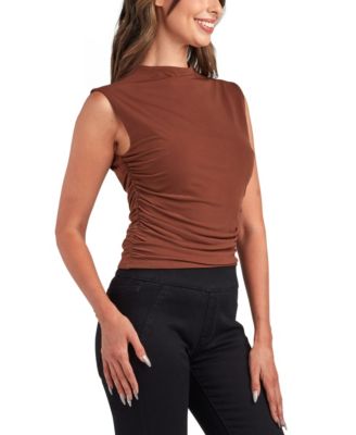 Juniors' Print Mock Neck Sleeveless Top