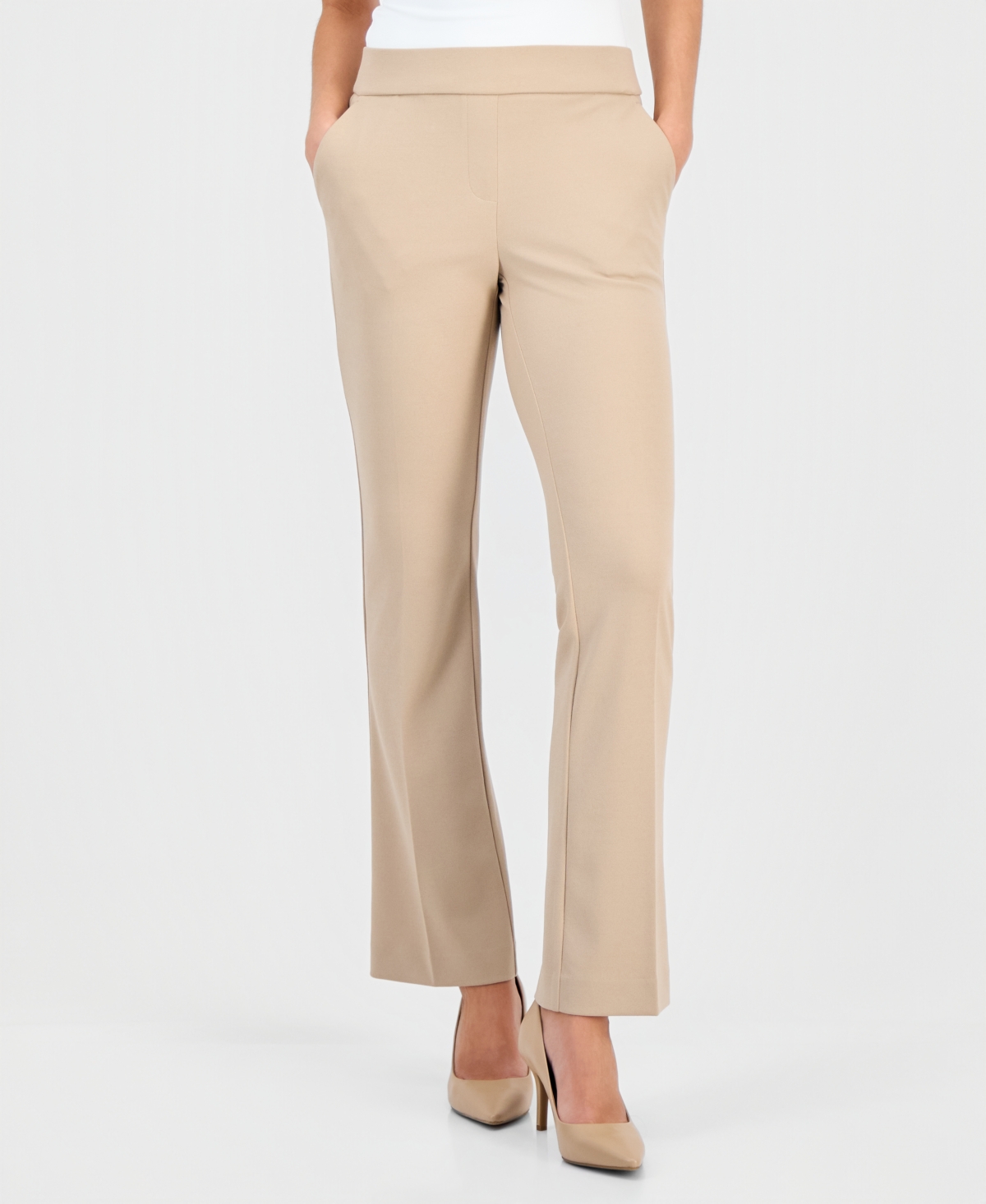 Ak Anne Klein Petite Cool Crepe Pull-on Ankle Pants In Gold