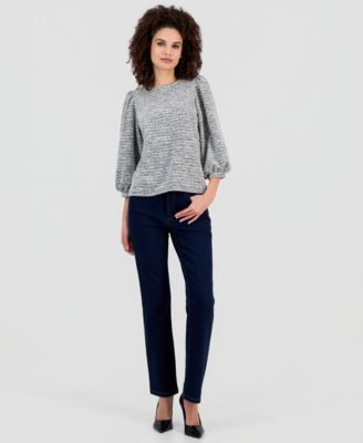 Petite 3/4-Balloon-Sleeve Boucl&eacute; Top