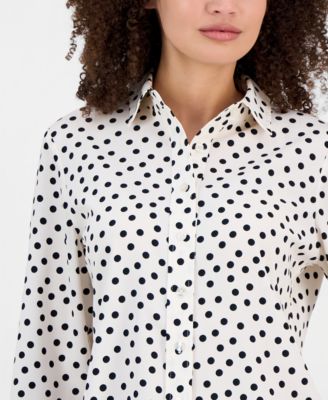 Petite Dot-Print Long-Sleeve Slim-Fit Shirt 