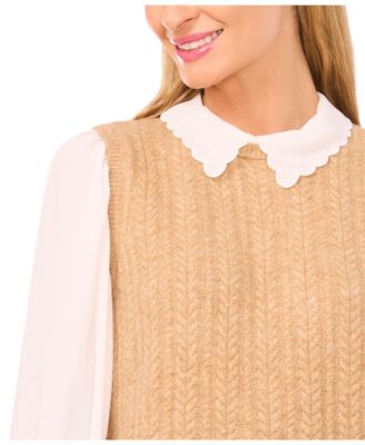 Women's Scallop Edge Twofer Long Sleeves Sweater