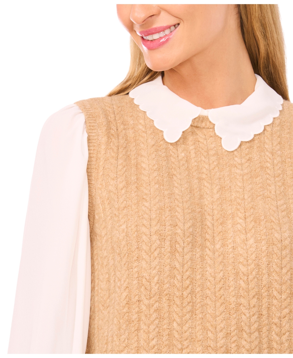 Cece Women's Scallop Edge Twofer Long Sleeves Sweater In Gold