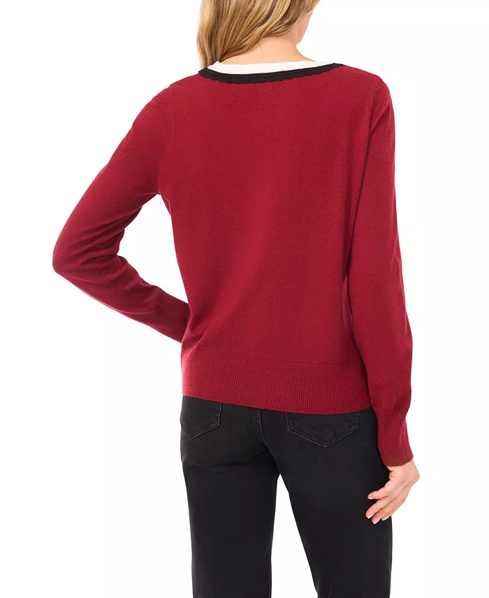 Women's Contrast Collar V-Neck Sweater - thumbnail 6