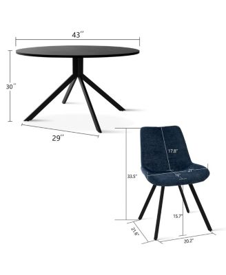 Compact 5-Piece Round Dining Set with 43 Inch Black Table and 4 Chairs, Ideal for Apartments or Breakfast Nooks-Maison Boucle