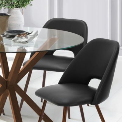 5-Piece Dining Set with 39.4 Inch Round Glass Table & 4 PU Leather Chairs, Modern Kitchen & Dining Room Furniture-Maison Boucle